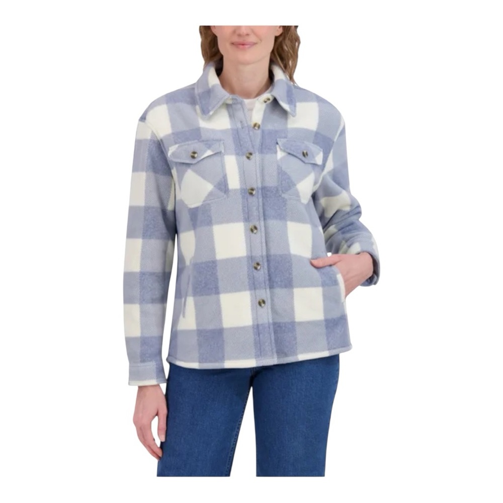 1795. UNKNOWN BRAND FLEECE LINED SHACKET SIZE MEDIUM PLAID PATTERN FULL BUTTON